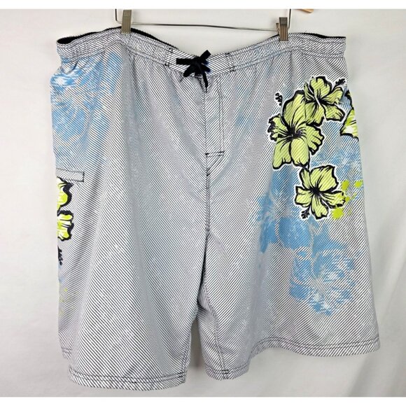 Burnside Mens Swim Trunks Size 3X Blue Striped Floral Lined Swimsuit Swim Shorts - Picture 1 of 11
